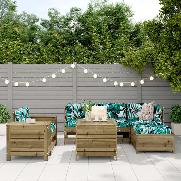 vidaXL Juego de sof&aacute;s de jard&iacute;n 7 pzas madera de pino impregnada