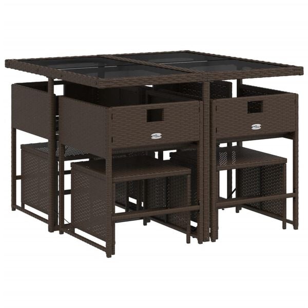 vidaXL Set comedor para jard&iacute;n 9 pzas y cojines rat&aacute;n sint&eacute;tico marr&oacute;n