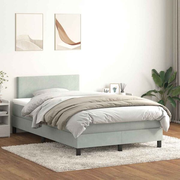 vidaXL Cama box spring con colch&oacute;n terciopelo gris claro 120x210 cm