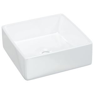 vidaXL Lavabo cuadrado de cer&aacute;mica blanco 37x37x13 cm
