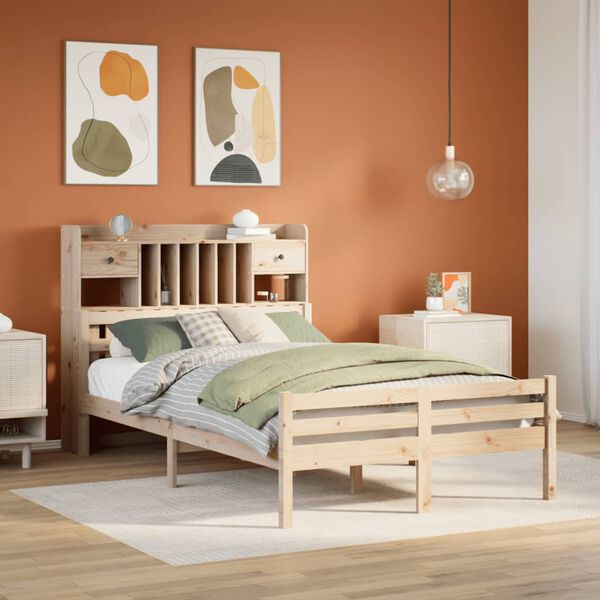 vidaXL Cama con estanter&iacute;a sin colch&oacute;n madera maciza de pino 135x190cm