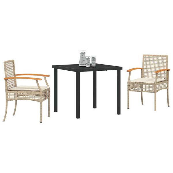 vidaXL Conjunto de Comedor de Jard&iacute;n 3 pcs Beige rat&aacute;n sint&eacute;tico