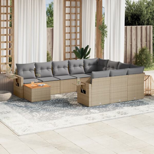 vidaXL Set de sofás de jardín 11pzas con cojines ratán sintético beige