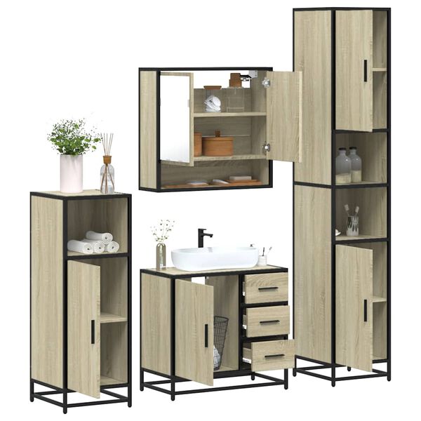 vidaXL Juego de muebles de baño 4 pzas contrachapada roble sonoma