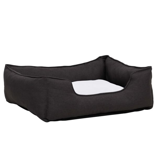 vidaXL Cama de perro felpa apariencia de lino gris oscuro y blanca
