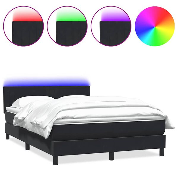 vidaXL Cama box spring con colch&oacute;n y LED terciopelo negro 160x220 cm