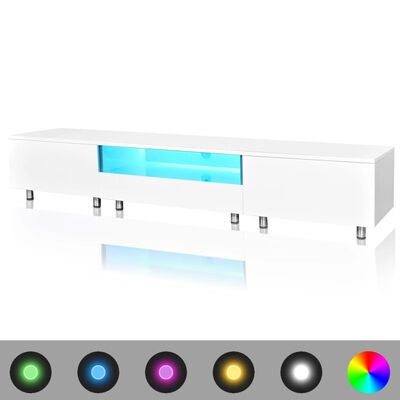 Mesita para TV color blanco brillante con luces LED, 200 cm