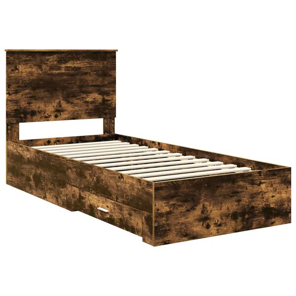 vidaXL Estructura de cama con cabecera Roble ahumado 90 x 200 cm