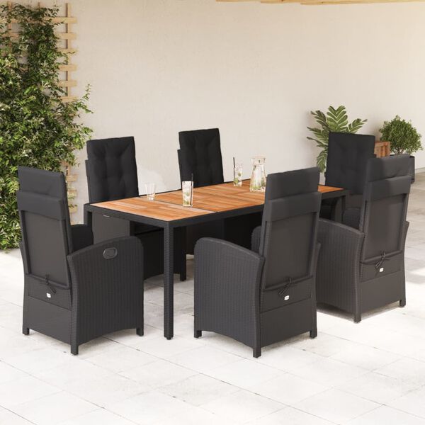 vidaXL Set de comedor de jard&iacute;n 7 pzas y cojines rat&aacute;n sint&eacute;tico negro