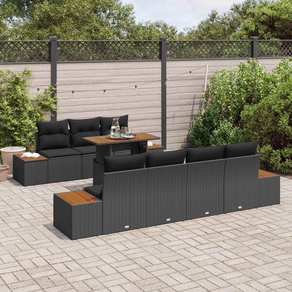 vidaXL Conjunto de sof&aacute; de jard&iacute;n 8 pcs Negro Polirat&aacute;n