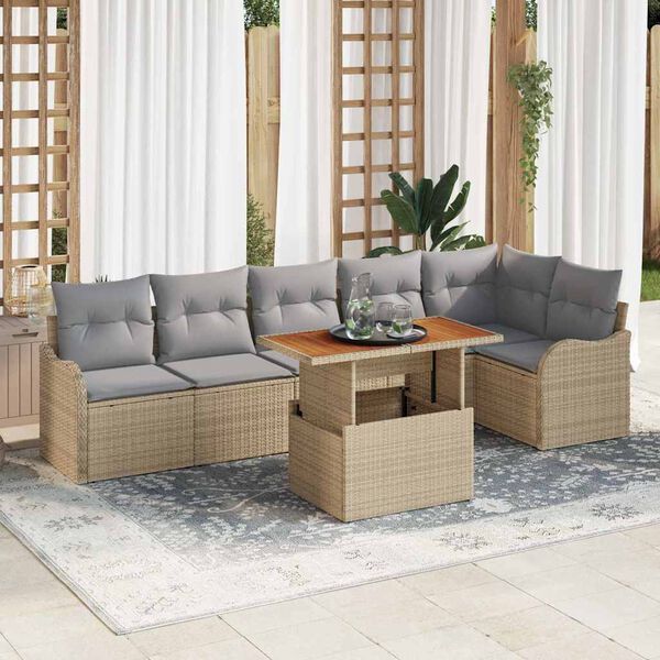vidaXL Conjunto de sof&aacute; de jard&iacute;n con coj&iacute;n 7 pcs beige y gris claro