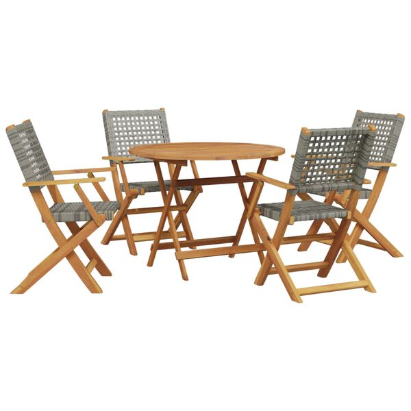 vidaXL Set de comedor de jard&iacute;n 5 piezas rat&aacute;n PE madera maciza gris