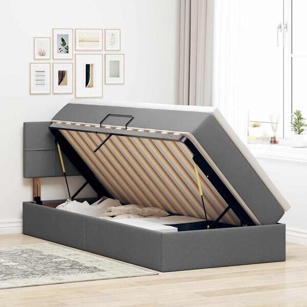 vidaXL Cama con almacenamiento y LED Gris oscuro 90 x 200 cm tela