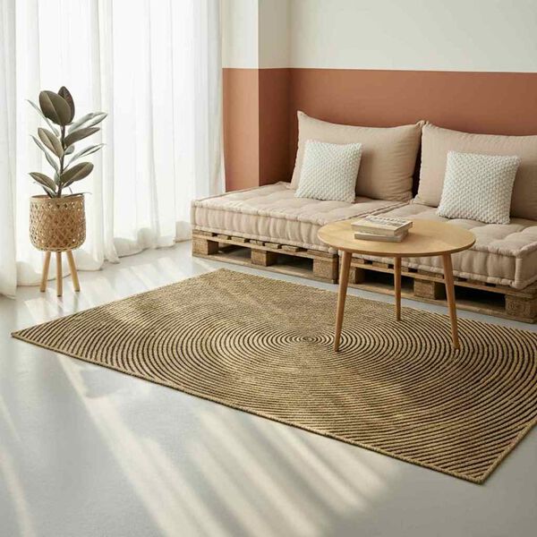vidaXL Alfombra Natural y negro 240 x 240 cm yute
