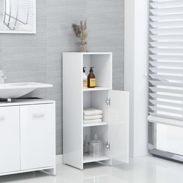vidaXL Armario de ba&ntilde;o madera contrachapada blanco brillo 30x30x95 cm