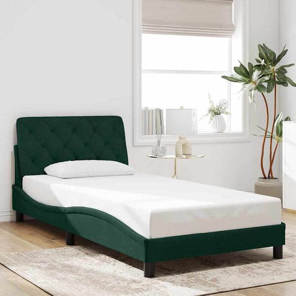 vidaXL Estructura cama sin colch&oacute;n terciopelo verde oscuro 100x200 cm