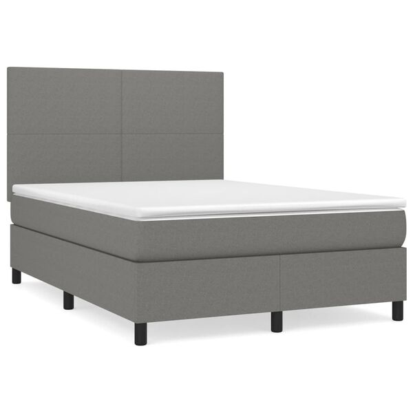 vidaXL Cama box spring con colch&oacute;n tela gris oscuro 140x200 cm