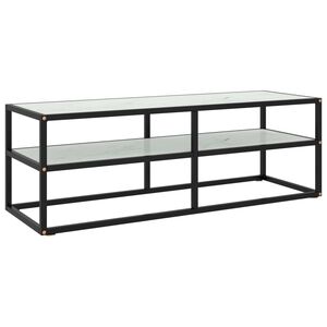 vidaXL Mueble para TV negro con vidrio de m&aacute;rmol blanco 120x40x40 cm