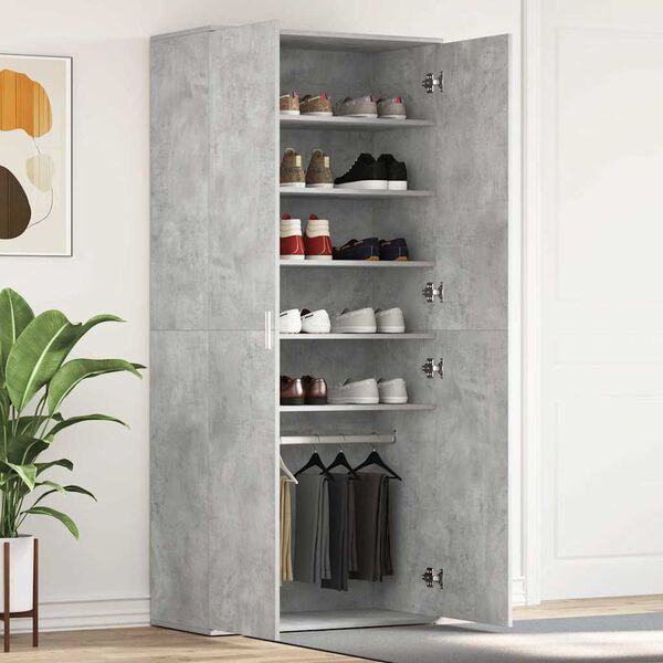 vidaXL Armario Zapatero con estante Gris Concreto 80 x 39 x 178 cm