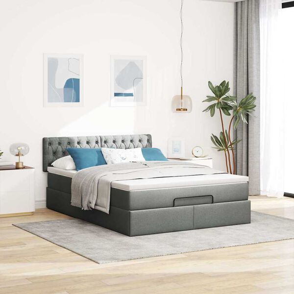 vidaXL Cama otomana con colchón LED gris oscuro 140x200 cm tela