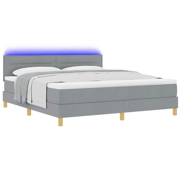 vidaXL Cama Box Spring LED con coj&iacute;n Gris Claro 180 x 200 cm tela