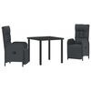 vidaXL Conjunto de Comedor de Jard&iacute;n 3 uds. Negro rat&aacute;n sint&eacute;tico