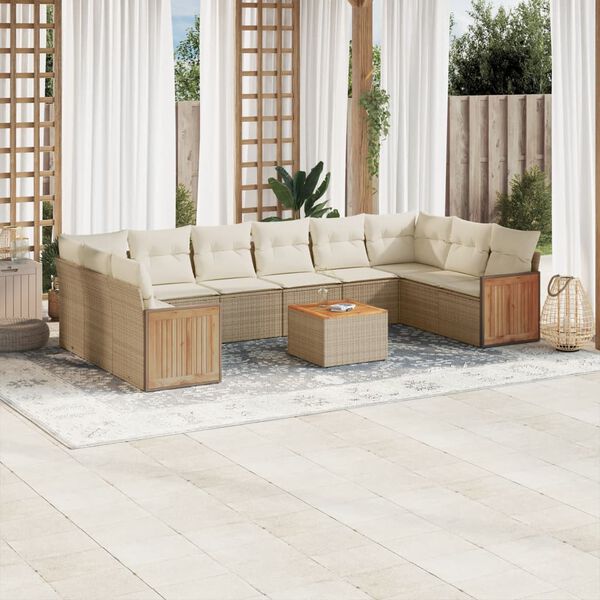 vidaXL Set de sof&aacute;s de jard&iacute;n 11pzas con cojines rat&aacute;n sint&eacute;tico beige