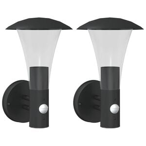 vidaXL Apliques de exterior con sensor 2 uds acero inoxidable negro