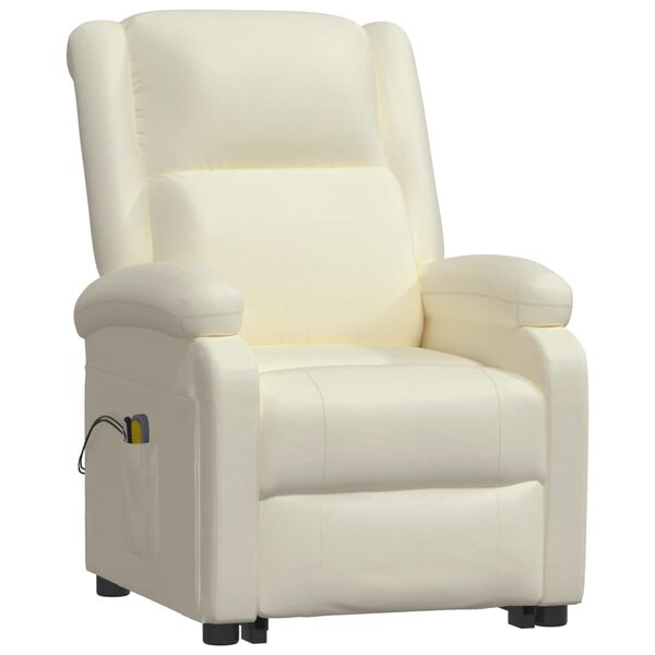 vidaXL Sill&oacute;n de masaje elevable cuero sint&eacute;tico crema