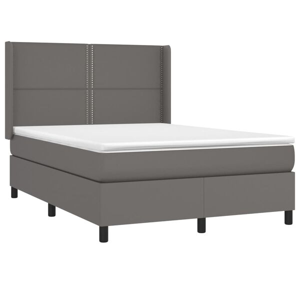vidaXL Cama box spring colchón y LED cuero sintético gris 140x190 cm