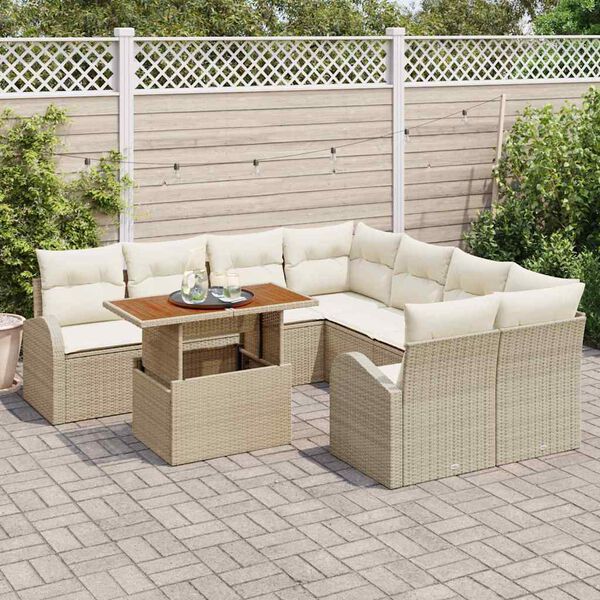 vidaXL Conjunto de sof&aacute; de jard&iacute;n con coj&iacute;n 9 pcs beige y crema