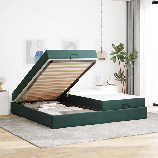 vidaXL Estructura de cama con colch&oacute;n 2 pcs Verde Terciopelo