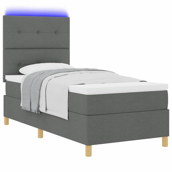 vidaXL Cama Box Spring LED con colch&oacute;n Gris oscuro 100 x 200 cm tela