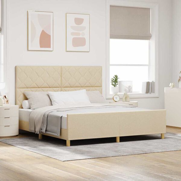 vidaXL Estructura de cama con cabecera Crema 180 x 200 cm tela
