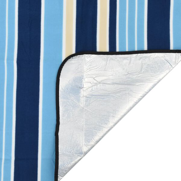 vidaXL Manta de picnic plegable terciopelo rayas azul blanco 200x150cm