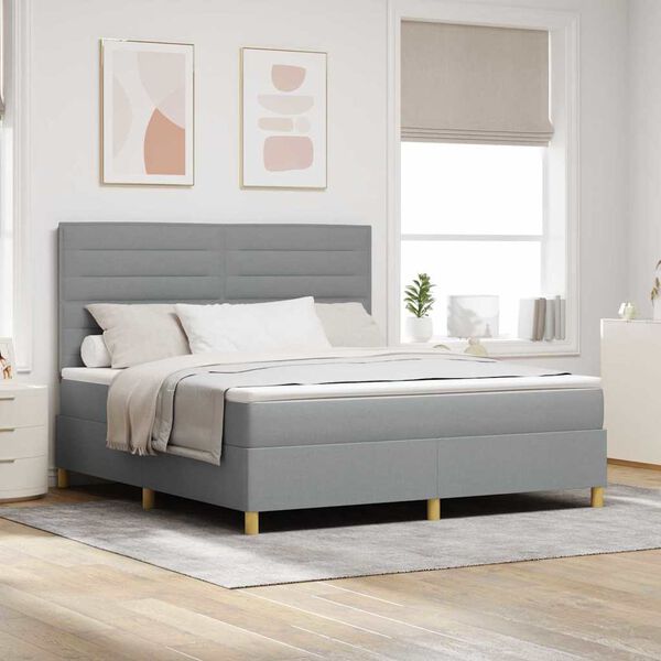 vidaXL Cama tipo Box Spring con colch&oacute;n Gris Claro 180 x 200 cm tela