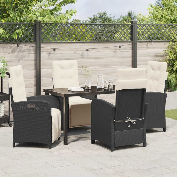 vidaXL Conjunto de Comedor de Jard&iacute;n 5 pcs Negro rat&aacute;n sint&eacute;tico