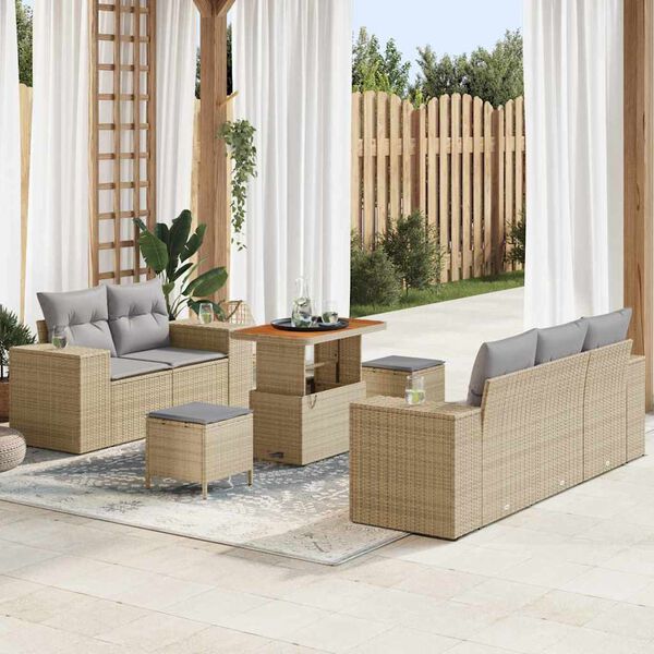 vidaXL Conjunto de sof&aacute;s de jard&iacute;n 8 pcs Beige rat&aacute;n sint&eacute;tico