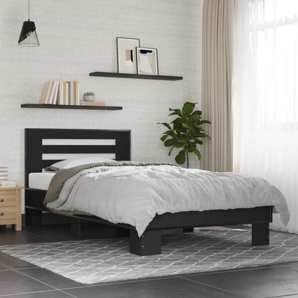 vidaXL Estructura de cama madera ingenier&iacute;a y metal negro 100x200 cm