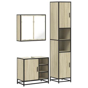 vidaXL Set de muebles de ba&ntilde;o 3 pzas madera contrachapada roble Sonoma