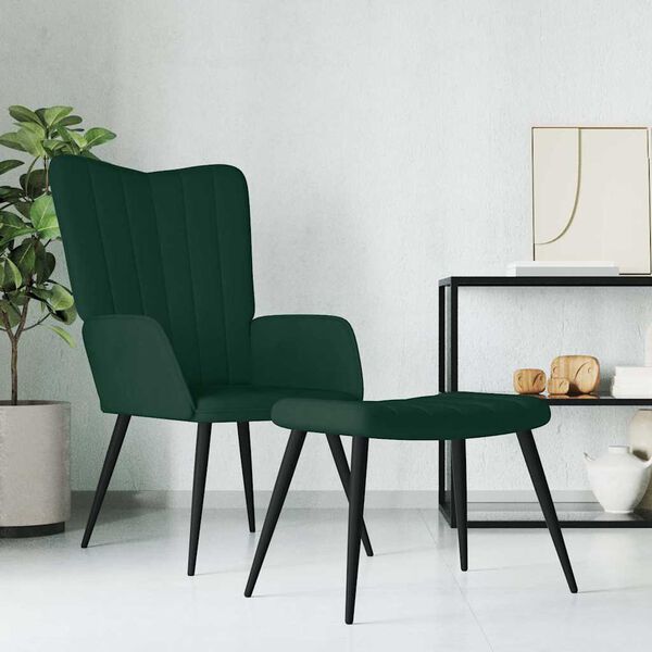 vidaXL Sill&oacute;n de relax con taburete terciopelo verde oscuro