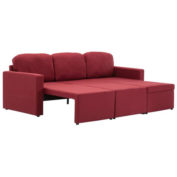 vidaXL Sofá cama modular de 3 plazas tela color vino tinto