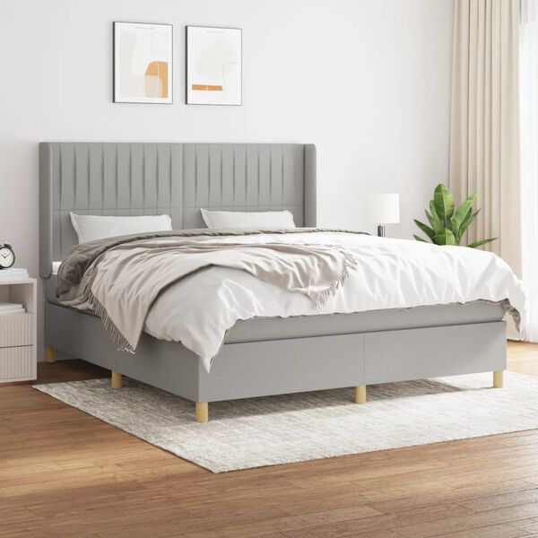 vidaXL Cama box spring con colch&oacute;n tela gris claro 180x200 cm