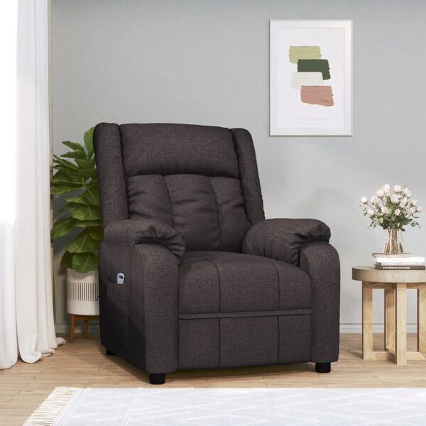 vidaXL Sill&oacute;n reclinable el&eacute;ctrico tela marr&oacute;n oscuro