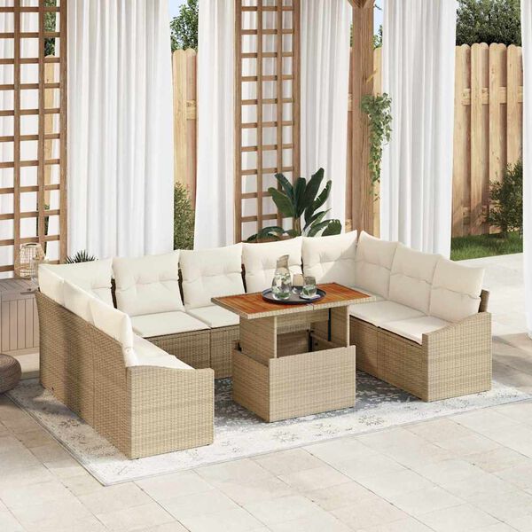 vidaXL Conjunto de Comedor de Jard&iacute;n con coj&iacute;n 10 pcs Beige y Crema