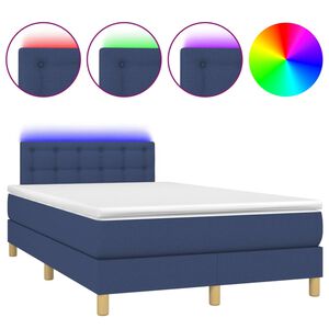 vidaXL Cama box spring con colch&oacute;n y LED tela azul 120x200 cm