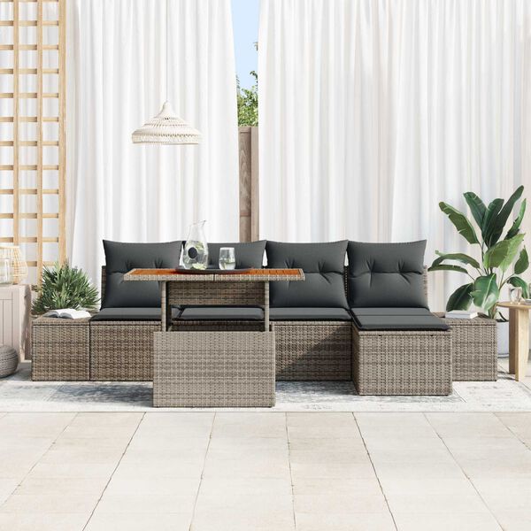 vidaXL Conjunto de sof&aacute; de jard&iacute;n 6 pcs Gris Polirat&aacute;n