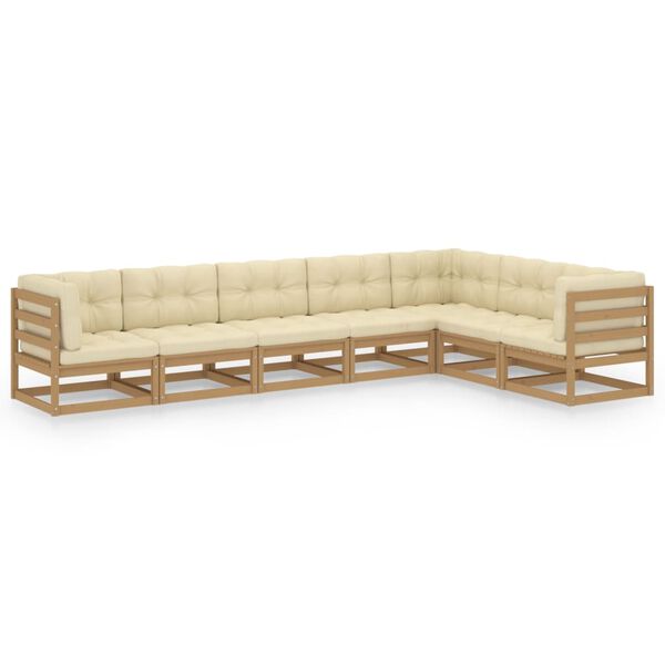vidaXL Set de muebles de jard&iacute;n 7 pzs cojines madera pino marr&oacute;n miel