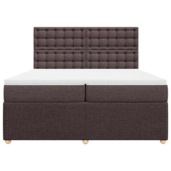 vidaXL Cama box spring con colch&oacute;n tela marr&oacute;n oscuro 200x200 cm