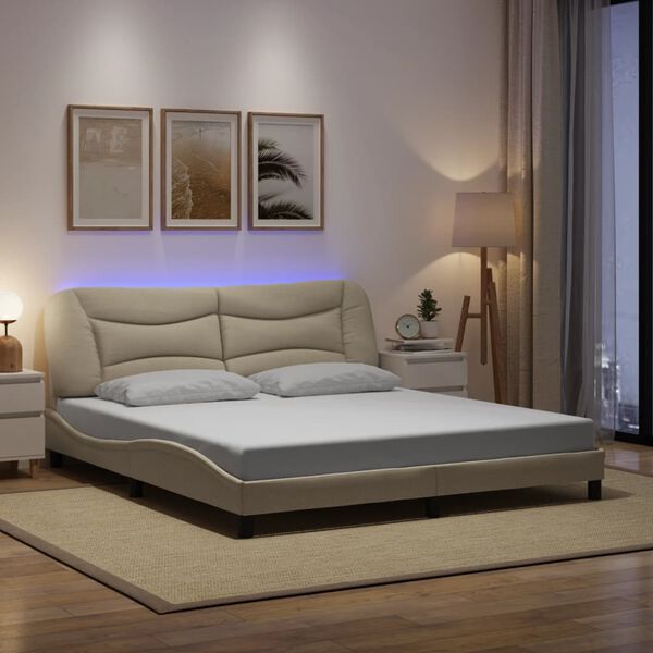 vidaXL Estructura de cama con LED sin colch&oacute;n Hvar tela color crema 180x200 cm